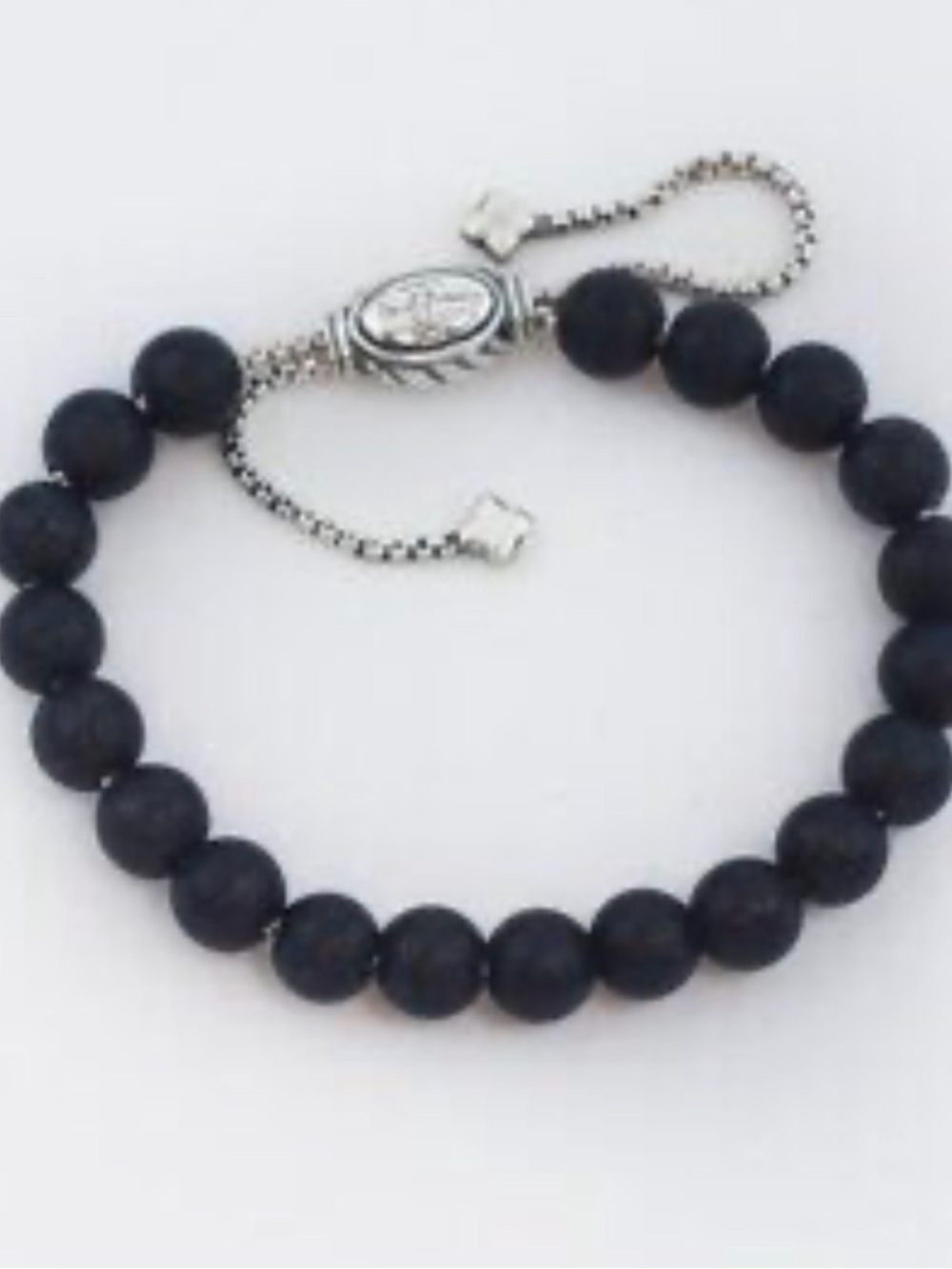 Adjustable Black Beaded Bracelet with Silver Accents